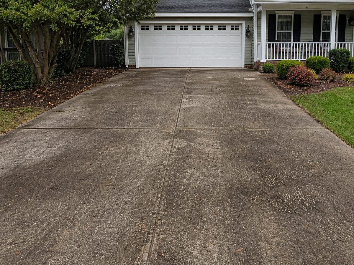Wood deck before cleaning — black mold and algae covering boards